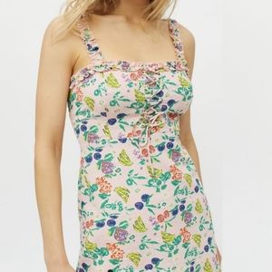 Urban Outfitters Cherry Lace-Up Corset Babydoll Mini Dress